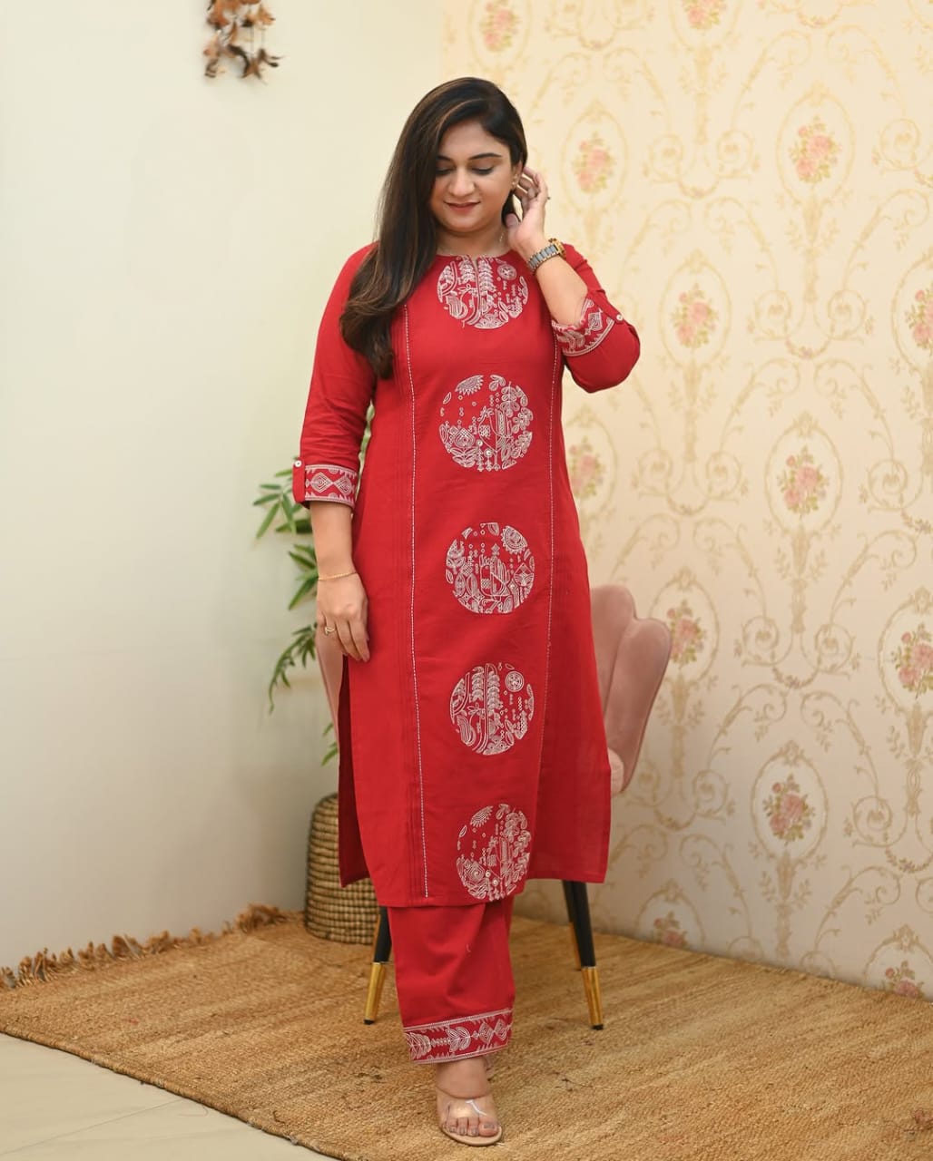 💃your summer with our Latest Cotton Embroidered Straight Pant Set(WACD89)