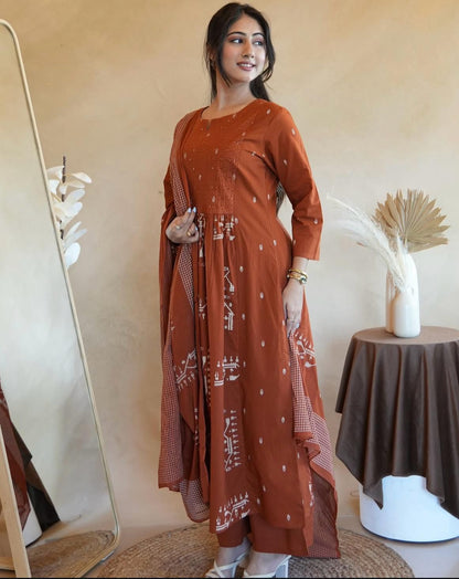 New anarkali kurta set with Cotton Pant Malmal Dupatta with tier pattern(WARED447)