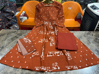 New anarkali kurta set with Cotton Pant Malmal Dupatta with tier pattern(WARED447)