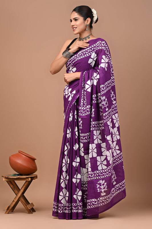 New Exclusive Block Printed Pure Cotton Saree 70