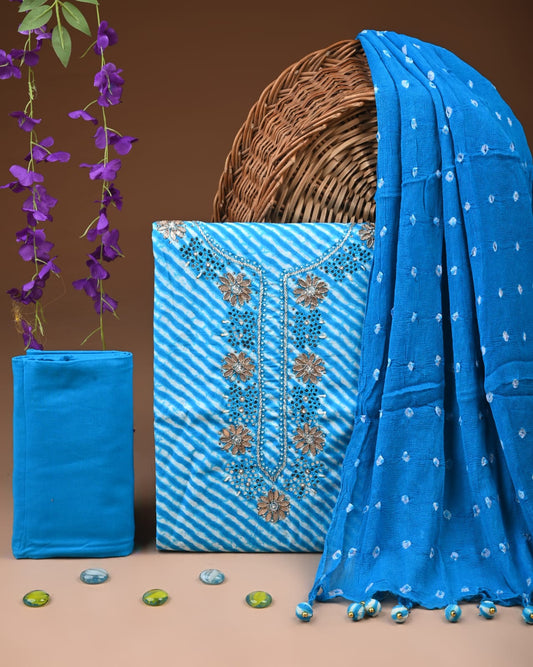 Designer zari gotapatti work Cotton Suit with chiffon dupatta(WAGP70)