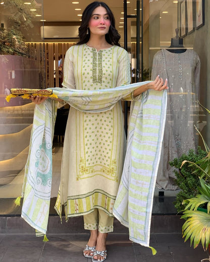 Chanderi-Silk Embroidered  Printed (WARED460)