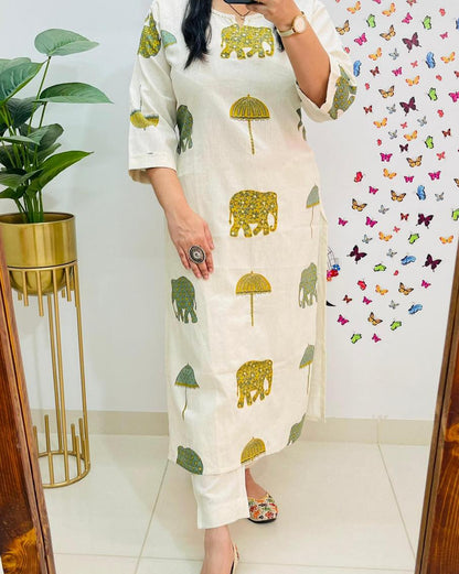 Beautiful Cotton slub Kurti with Pant set(WACD137)