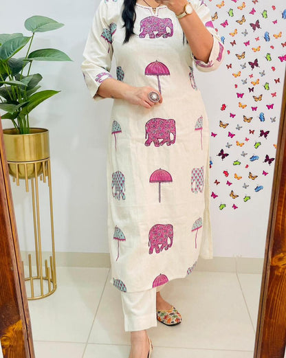 Beautiful Cotton slub Kurti with Pant set(WACD136)
