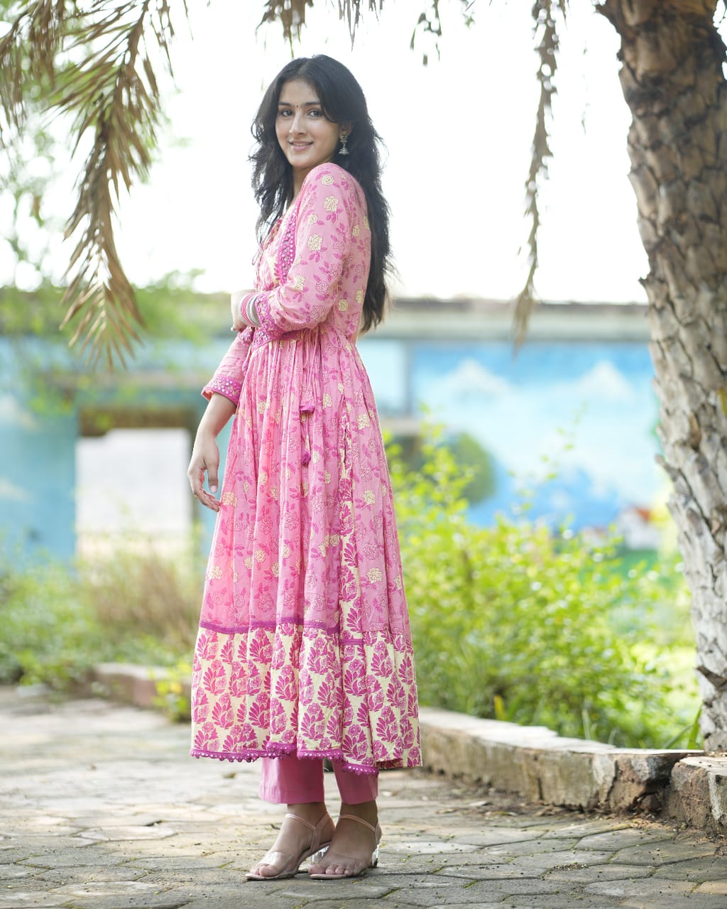 Beautiful Heavy quality cotton Fabric designer festive wear frock style kurti with pattern pant with mirror work(WARED465)