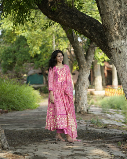 Beautiful Heavy quality cotton Fabric designer festive wear frock style kurti with pattern pant with mirror work(WARED465)
