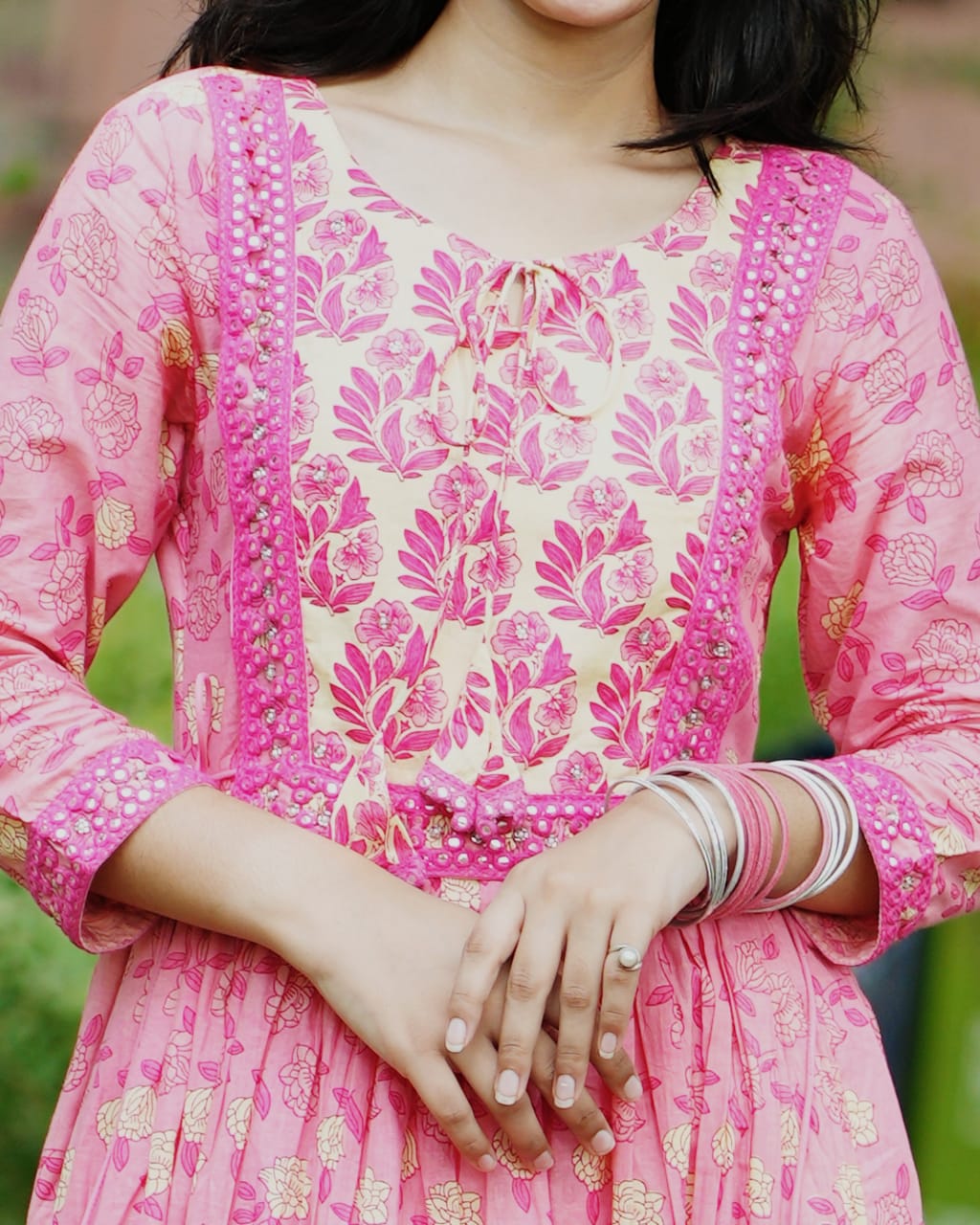 Beautiful Heavy quality cotton Fabric designer festive wear frock style kurti with pattern pant with mirror work(WARED465)