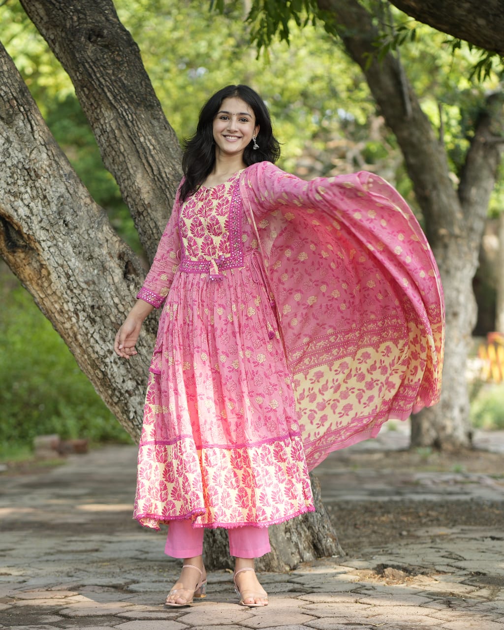 Beautiful Heavy quality cotton Fabric designer festive wear frock style kurti with pattern pant with mirror work(WARED465)