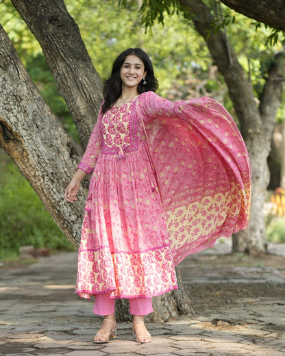Beautiful Heavy quality cotton Fabric designer festive wear frock style kurti with pattern pant with mirror work(WARED465)