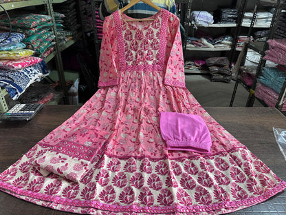 Beautiful Heavy quality cotton Fabric designer festive wear frock style kurti with pattern pant with mirror work(WARED465)
