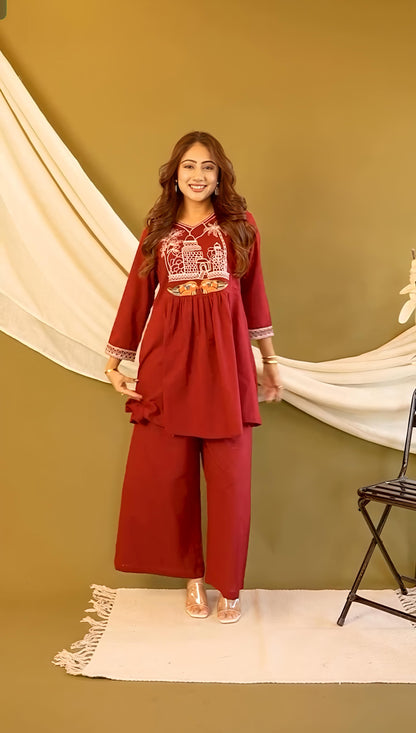 Beautiful Cotton slub Kurti with Pant set(WACD138)