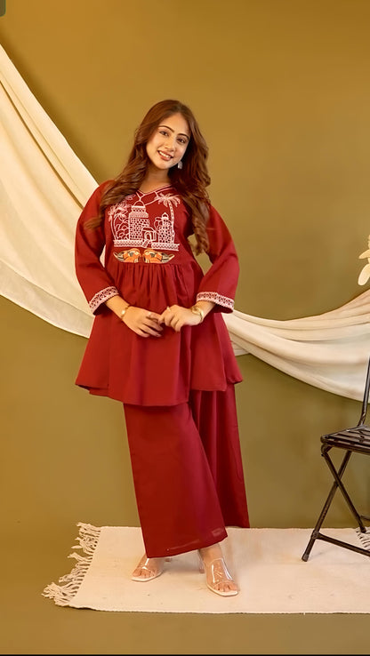 Beautiful Cotton slub Kurti with Pant set(WACD138)