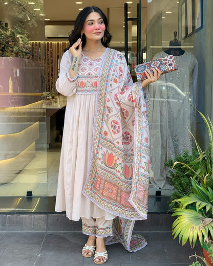 Premium Mul Chanderi 3 Pcs Gown Set (WARED484)