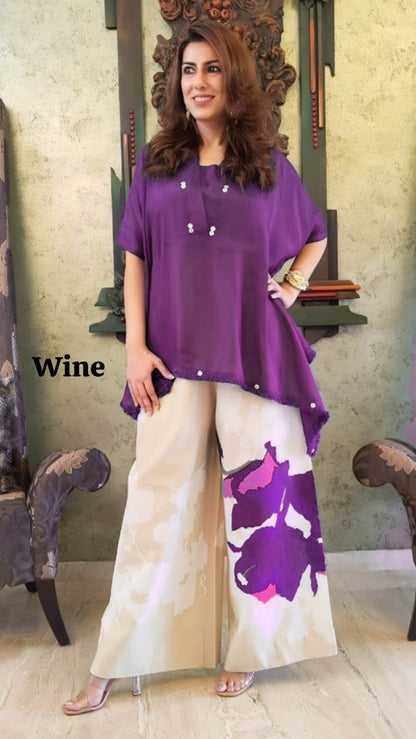 Launching Beautiful Heavy quality Chinon Fabric designer wear Baggy Style Khaftan with Crape Lining Full flowing pattern with Buttons full  lace work on the side Edges (WACD177)