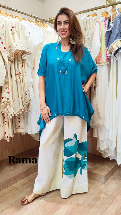 Launching Beautiful Heavy quality Chinon Fabric designer wear Baggy Style Khaftan with Crape Lining Full flowing pattern with Buttons full  lace work on the side Edges (WACD177)