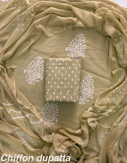 JAAL HAND BLOCK PRINT COTTON SUIT SET WITH CHIFFON DUPATTA(WACFCOTMU34)