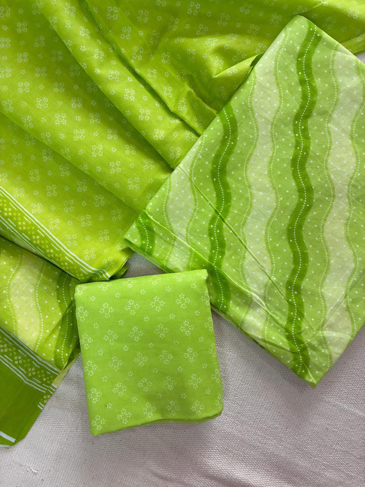 Designer Hand Block Print Cotton Suit Set with Mulmul Dupatta(WACOTMU106)