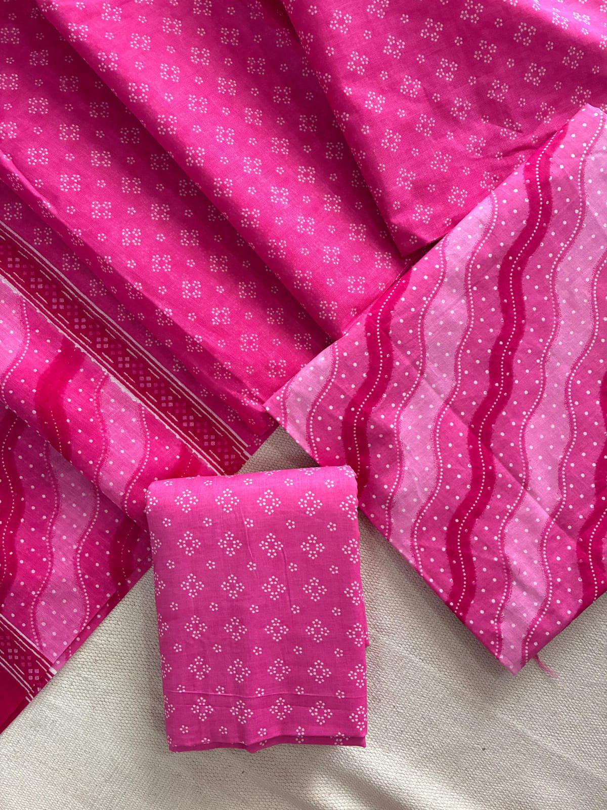 Designer Hand Block Print Cotton Suit Set with Mulmul Dupatta(WACOTMU113)