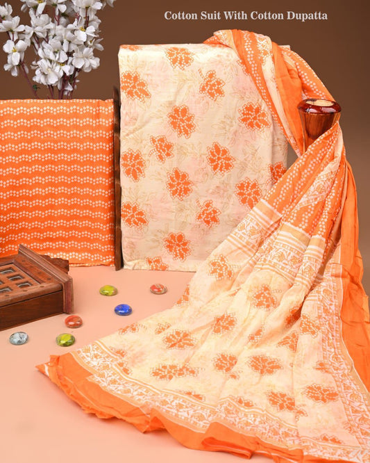 Designer Hand Block Print Cotton Suit Set with Mulmul Dupatta(WACOTMU137)