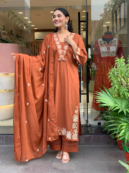 🌹🌹Pure fine Cotton fabric  Kurti with Pant with cotton 100-100 Dupatta🌹🌹 (SWRED606)