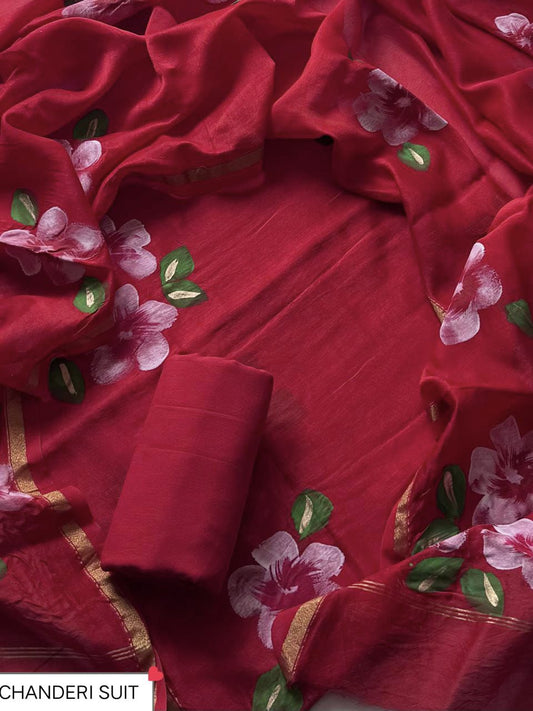 ELEGANT PRINT CHANDERI SILK SUIT WITH CHANDERI SILK DUPATTA 18