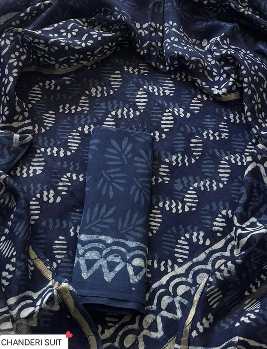 ELEGANT PRINT CHANDERI SILK SUIT WITH CHANDERI SILK DUPATTA 20