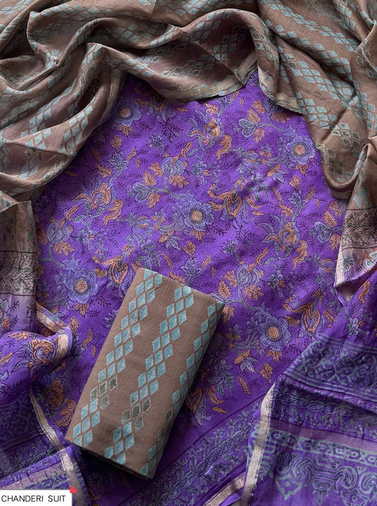 EXCLUSIVE COLLECTION : HAND BLOCK PRINT CHANDERI SILK SUIT SET 24