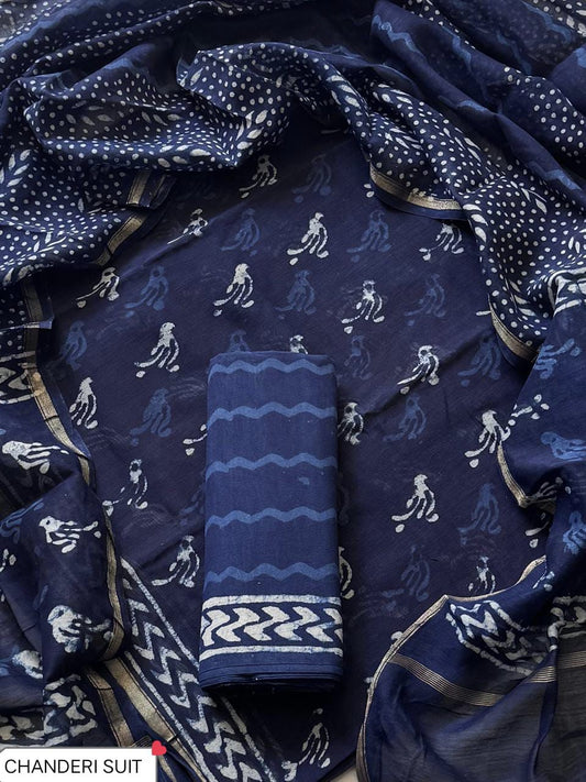 EXCLUSIVE COLLECTION : HAND BLOCK PRINT CHANDERI SILK SUIT SET 26