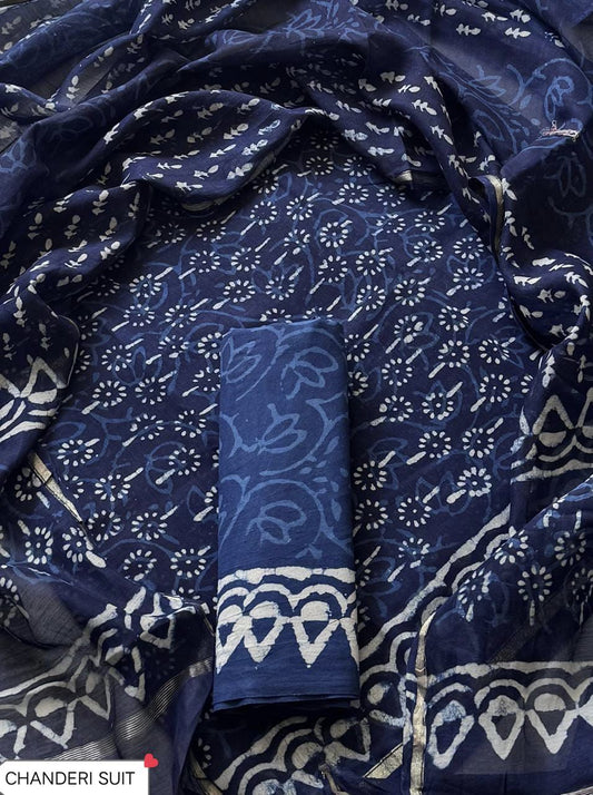 EXCLUSIVE COLLECTION : HAND BLOCK PRINT CHANDERI SILK SUIT SET 27