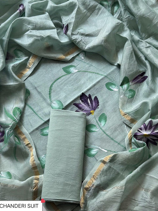 EXCLUSIVE COLLECTION : HAND BLOCK PRINT CHANDERI SILK SUIT SET 29