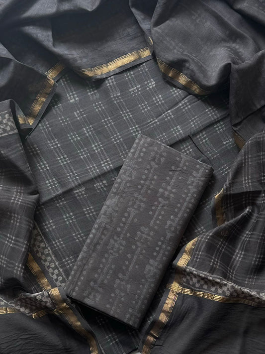 EXCLUSIVE COLLECTION : HAND BLOCK PRINT CHANDERI SILK SUIT SET 30