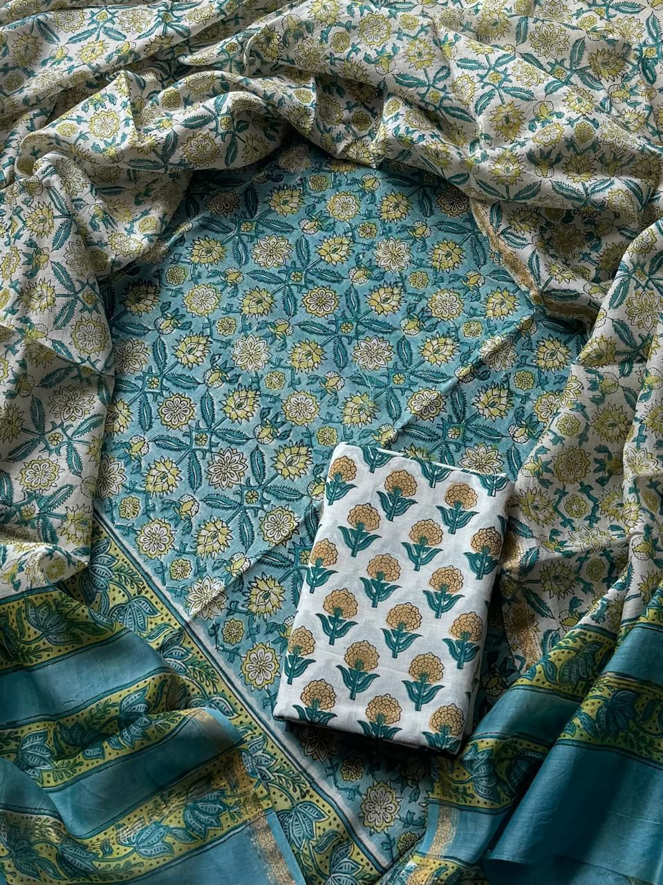 EXCLUSIVE COLLECTION : HAND BLOCK PRINT CHANDERI SILK SUIT SET 31