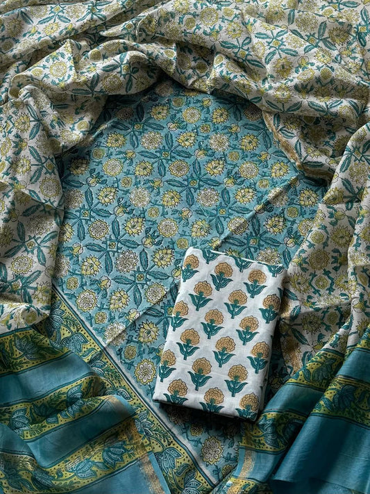 EXCLUSIVE COLLECTION : HAND BLOCK PRINT CHANDERI SILK SUIT SET 31