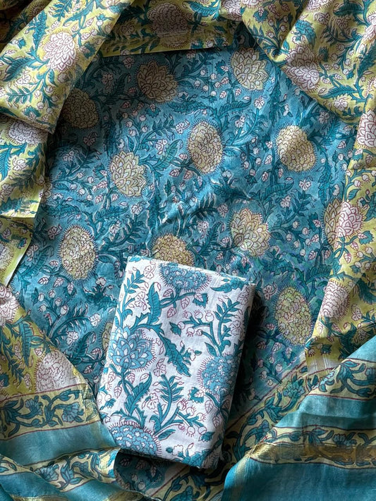 ELEGANT HAND BLOCK PRINT CHANDERI SILK SUIT SET 38