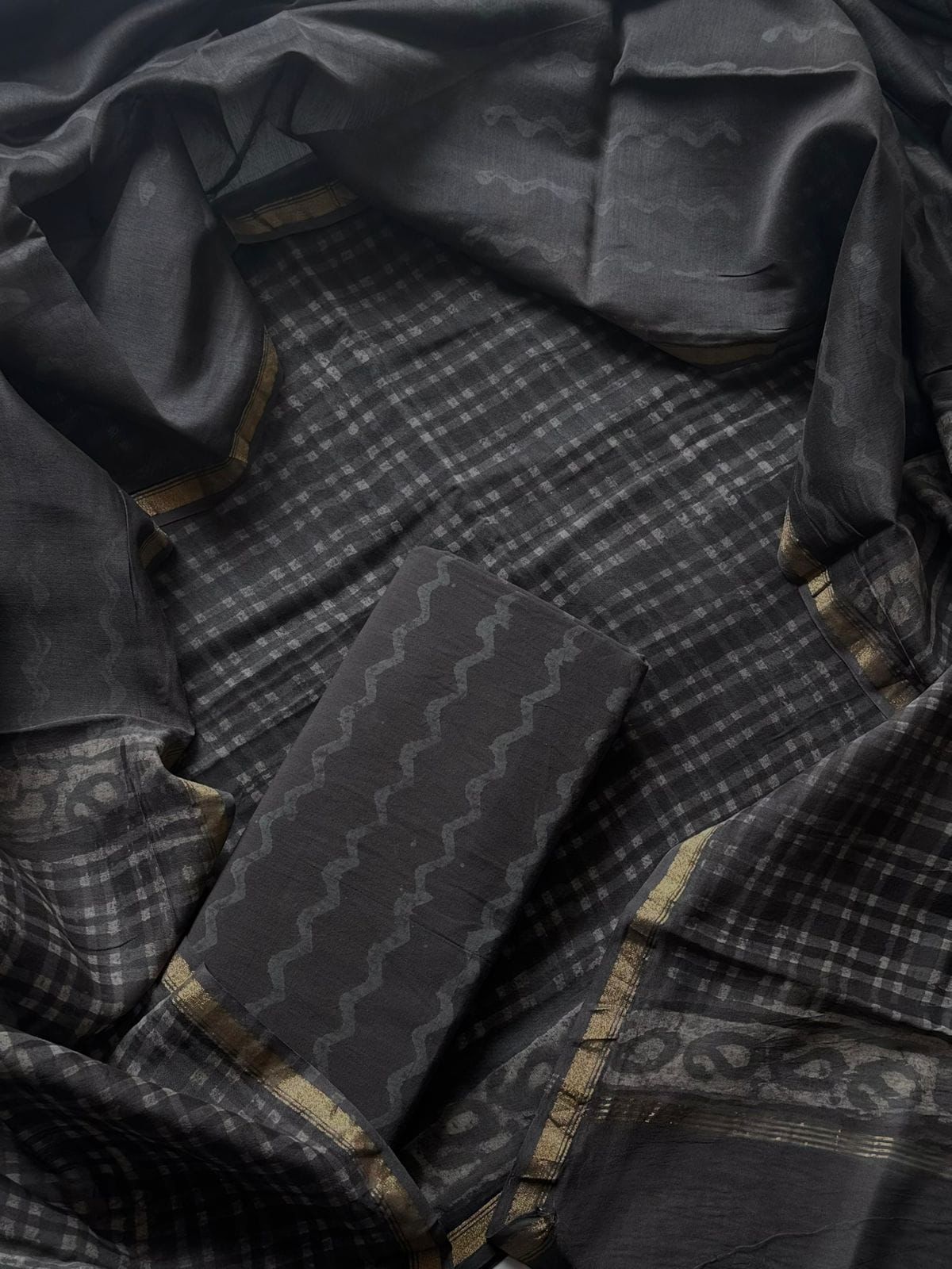 EXCLUSIVE ELEGANT HAND BLOCK PRINT CHANDERI SILK SUIT SET 43