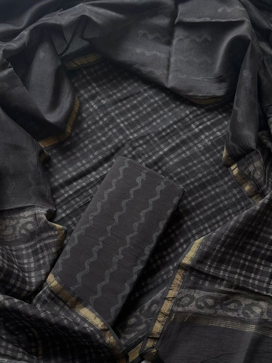 EXCLUSIVE ELEGANT HAND BLOCK PRINT CHANDERI SILK SUIT SET 43