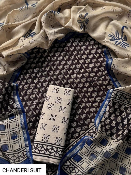 ELEGANT HAND BLOCK PRINT CHANDERI SILK SUIT SET 41