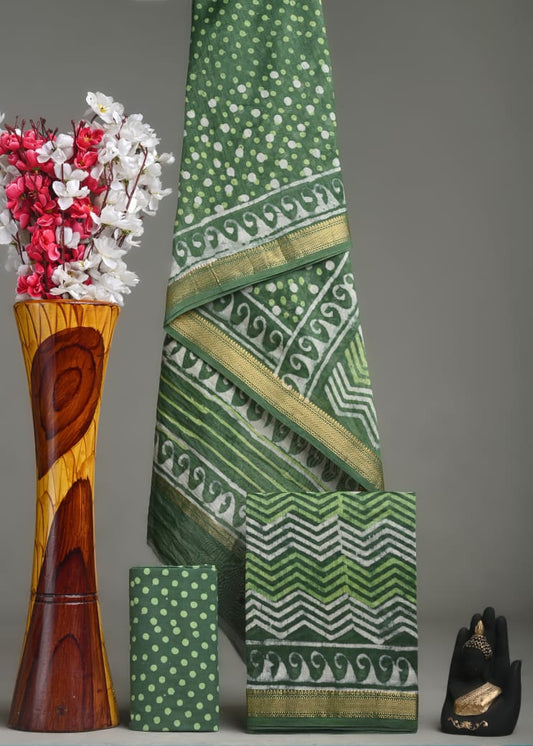 New Exclusive Hand Block Print Maheshwari Silk Suit Set 3