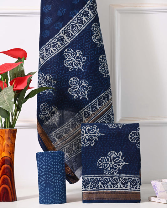 ELEGANT HAND BLOCK PRINT MAHESHWARI SILK SUIT SET 23