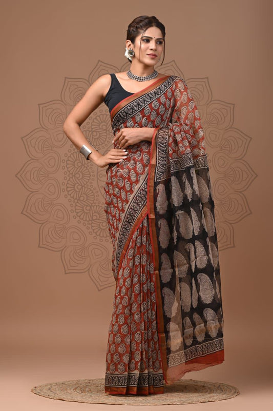 Exclusive hand Block Printed Kota Doria Saree (SWSRKO07)