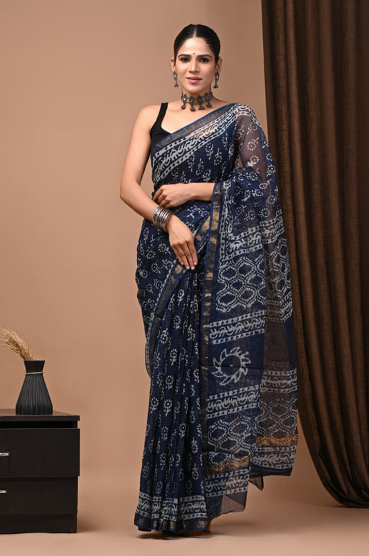 Exclusive hand Block Printed Kota Doria Saree (SWSRKO12)