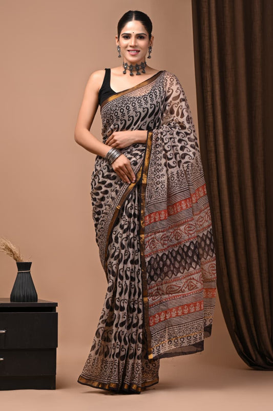 Exclusive hand Block Printed Kota Doria Saree (SWSRKO15)