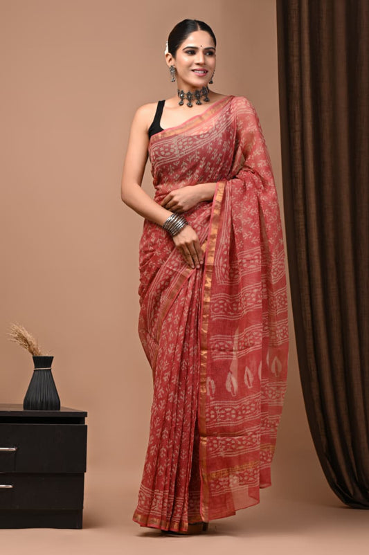 Exclusive hand Block Printed Kota Doria Saree (SWSRKO18)