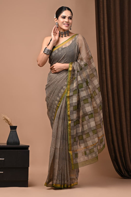 Exclusive hand Block Printed Kota Doria Saree (SWSRKO24)