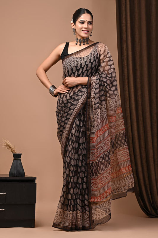 Exclusive hand Block Printed Kota Doria Saree (SWSRKO27)