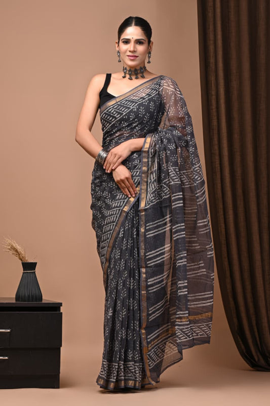 Exclusive hand Block Printed Kota Doria Saree (SWSRKO26)