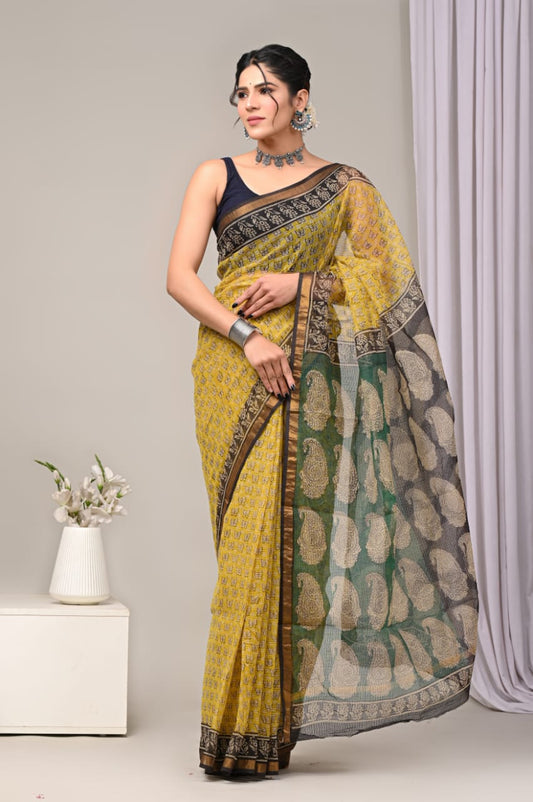 Exclusive hand Block Printed Kota Doria Saree (SWSRKO28)