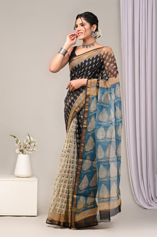 Exclusive hand Block Printed Kota Doria Saree (SWSRKO30)