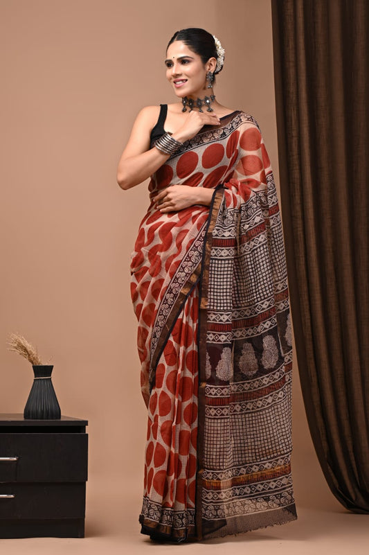 Exclusive hand Block Printed Kota Doria Saree (SWSRKO32)