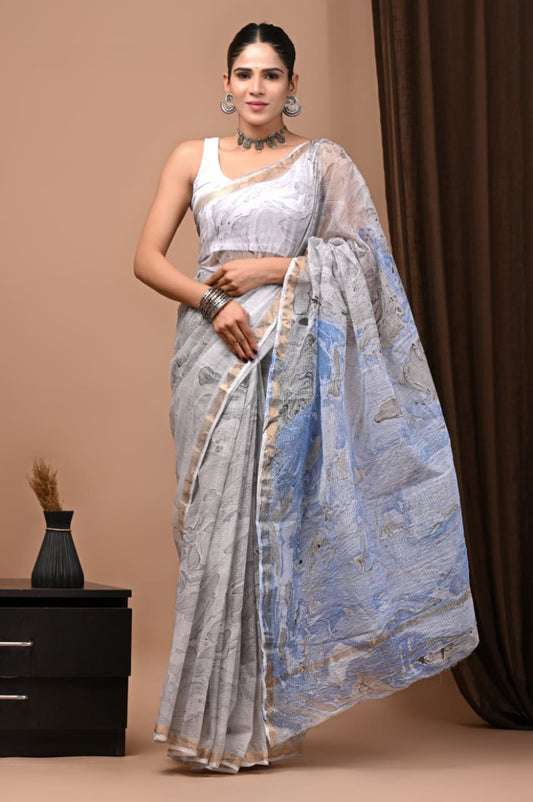 Exclusive hand Block Printed Kota Doria Saree (SWSRKO35)